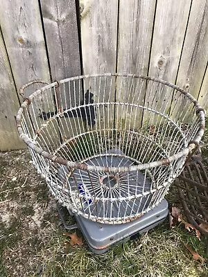 Vintage Wire Oyster Clams Basket Bushel 18”X 12” Barnegat Bay NJ • $39.99