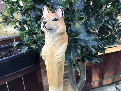 Wooden Hiking/Walking Stick Carved Fox Head Handle With A Leather Wrist Strap • £24.99