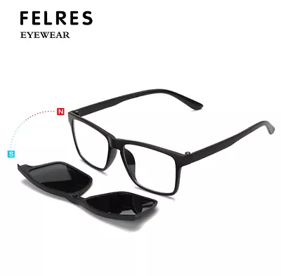 Men TR90 Frame Square Eyeglasses Magnetic Clip-on Polarized Driving Sunglasses  • $12.93