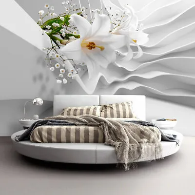 LILY WHITE 3D Photo Wallpaper Wall Mural Non-Woven/Self-Adhesive B-C-0144-a-a • £49.99