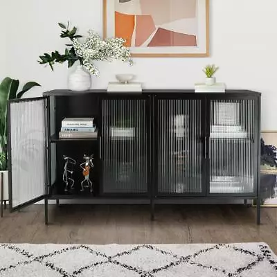 Stylish 4-Door Tempered Glass Cabinet With Adjustable Shelf And Feet • $274.59