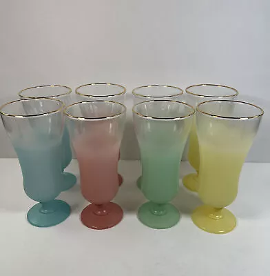 $58 • Buy Set Of 8 VTG Frosted Blendo Stemmed Parfait/Tumbler Glasses In Pastel Colors