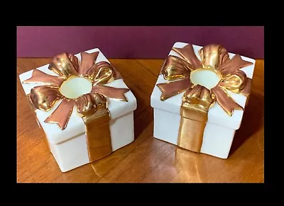 Mikasa Set Of 2 White With Gold Ribbon Candle Holders  • $15.99