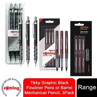 £10.99 • Buy Rotring Tikky Graphic Black Fineliner Pens Or Barrel Mechanical Pencil, 3Pack