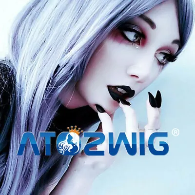 Women Synthetic Long Straight Ombre Black Gray Wig Cosplay Party Wigs Daily Use • $15.19