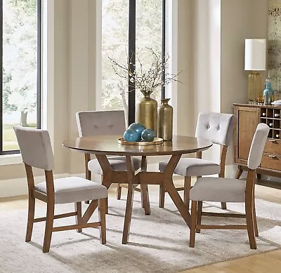 Light Oak Finish 5pc Round Dining Set Table And 4 Side Chairs Kitchen Breakfast • $1115