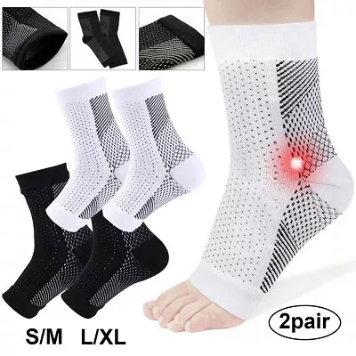 2 Pairs Compression Socks Heel Foot Arch Pain Relief Plantar Fasciitis Support • £4.98