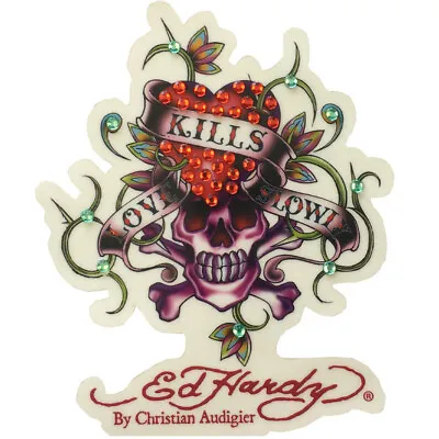 New Ed Hardy Skull Love Kills Slowly Cling Blings Rhinestone Decal Sticker • $9.04