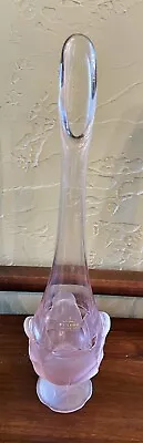 MCM Viking CABBAGE LEAF Pink  12” Hand Blown Glass Swung Satin Footed Bud Vase • $54.99