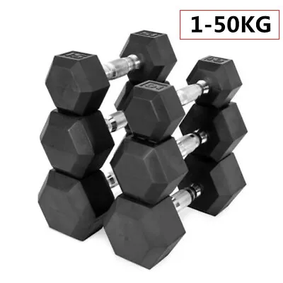 $52.99 • Buy 1KG-50KG Rubber Hex Dumbbell Fitness Home Gym Exercise Strength Weight Set Pair