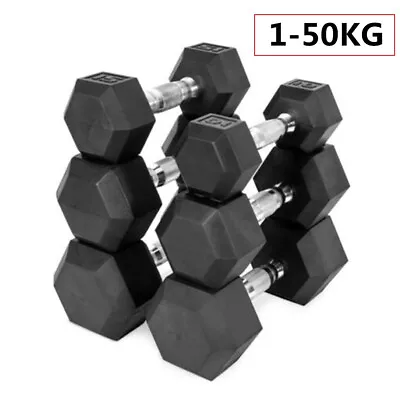 1KG-50KG Rubber Hex Dumbbell Fitness Home Gym Exercise Strength Weight Set Pair • $44.99