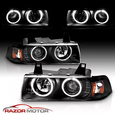 [Dual LED Halo] 1992-1999 Fit BMW E36 3 Series Coupe Projector Black Headlights • $145.82