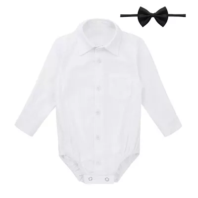 Baby Boys Long Sleeve One-Piece Shirt Romper Bodysuit Bow Tie Gentleman Outfits • £10.11