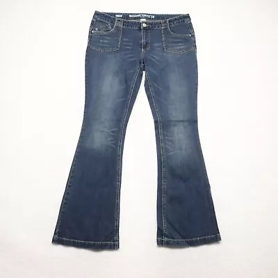 Mossimo Women's Juniors Size 15 Blue Flared Leg Dark Wash Stretch Denim Jeans • $11.75
