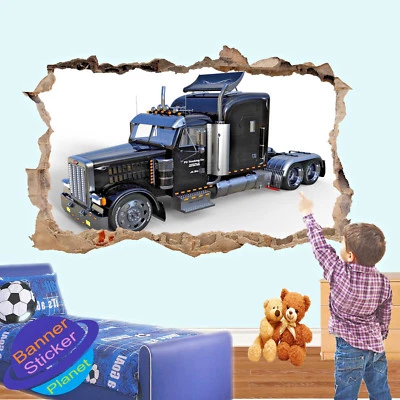£7.99 • Buy Powerful Black Shiny Truck Wall Stickers 3d Smashed Poster Decor Decal Mural Yf9