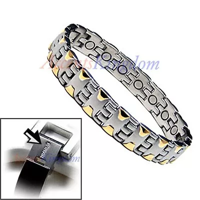 Accents Kingdom Mens 2 Tone Magnetic Therapy Titanium Golf Bracelet T16 • $39.99