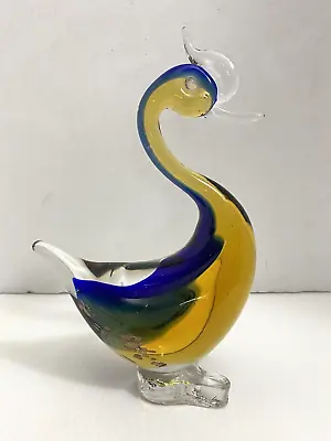 Vintage 8  Art Glass Rooster Chicken Bird Gold Flecks Yellow Blue Murano Italy • $40