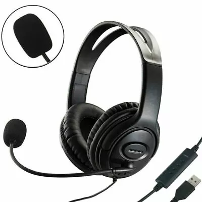 Computer Headset USB Wired Over Ear Headphones Fits Call Center PC Laptop Skype • £10.25