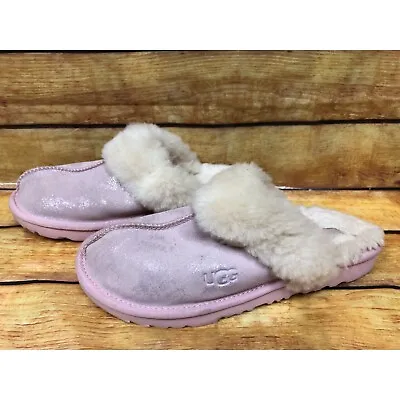 UGG Cozy II Metallic Pink Genuine Shearling Cuff Slippers Girls 5/37 (8a33) • $29.99