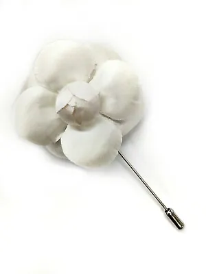 2  Off-White Satin Camellia Flower Brooch Lapel Pin For Men Or Women • $25