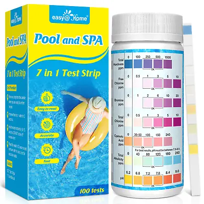 Easy@Home Pool Test Strips: 7-Way Spa Hot Tub Water Kit Instant Testing Ph • $12.01