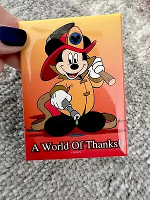 1998 Cast Member Disney Mickey Firefighter A World Of Thanks! Button Pin Fireman • $15