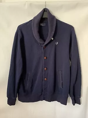 Fred Perry Navy Thick Cotton Cardigan Jacket Sweatshirt Sweater Jumper Men XL • $37.89