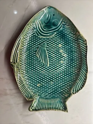 Hand Painted Pottery Fish Platter Green • $19.99