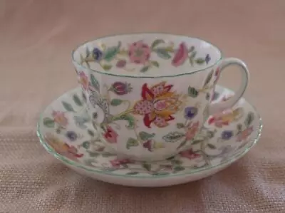 Minton HADDON HALL  Oversized Cup & Saucer HTF Green Trim Chintz Floral • $65