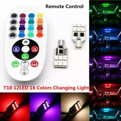 2x Remote Control T10 5050 12 LED RGB Car Wedge Dome Light Interior Reading Lamp • $11.60