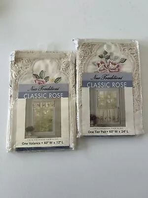 Vintage Sears Classic Rose Window Valance One Tier Pair Curtains NEW • $25