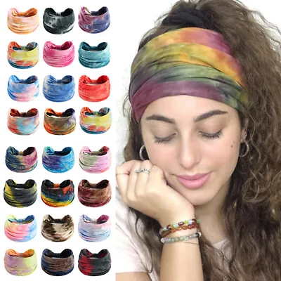 Ladies Tie Dye Hippie Headband Women Wide Headband Yoga Hairband Turban Headband • $1.82