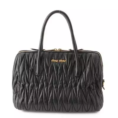 Auth Miu Miu Matelasse Logo Leather 2way Handbag Black (202354) • $590