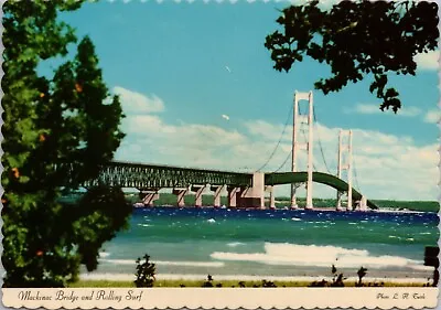 Vintage Postcard ~ Mackinac Bridge And Rolling Surf C.1958 Continental Postcard • $2.99