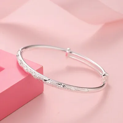 925 Solid Sterling Silver Full Star Charm Bracelet Bangle Womens Gift With Box • £6.99