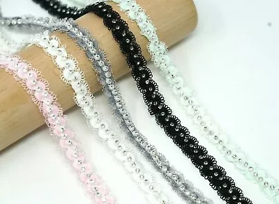 1 Yrd Fine Rick Rack  Colour Rhinestone Lace Trim Edging Border Sew On Embellish • £5.28