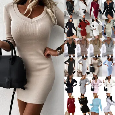£12.99 • Buy Womens Sexy Bodycon Mini Dress Ladies Long Sleeve Party Clubwear Jumper Dresses