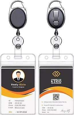 2 Lanyards ID Badges Reels Retractable Clear Name Work Card Holder Clip Vertical • $7.90