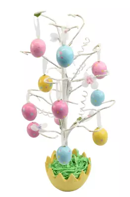 Vintage Easter Tree 15” Tall 11 Hand Painted Egg Ornaments Bendable Branches • $12.49