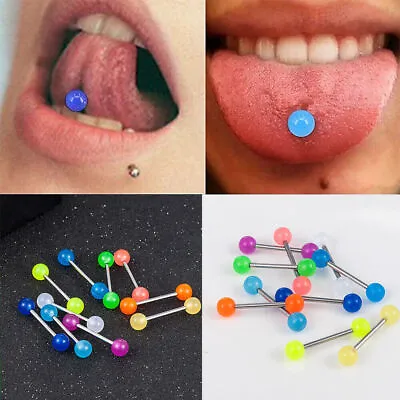 £3.71 • Buy 10PCS Colorful Steel Bar Tongue Rings Body Piercing Jewelry Tounge-Bars Summer