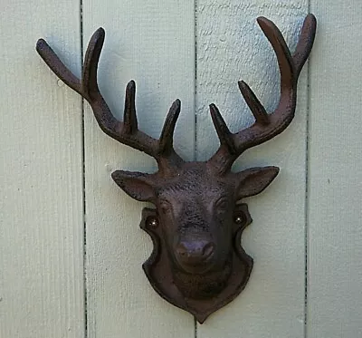 Cast Iron Rustic Wall Mounted Metal Deer Stag Head With Antlers Brown NEW • £27.50