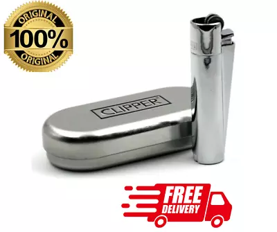 Original Genuine Clipper Metal Silver Lighter Refillable With Case Tin Gift Box • £6.98