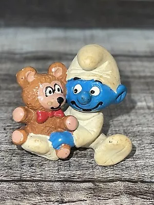 Smurfs  Baby Smurf Holding Teddy Bear Figure Schleich Peyo Figurine Vintage Toy • $12