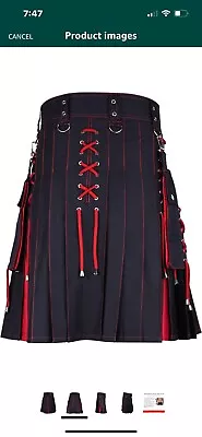 DSS KILTS Men's Modern Hybrid Cotton & Tartan Mens Kilt NWT Black Red • $49