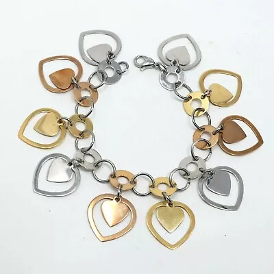 Steel By Design 18K Yellow & Rose Gold Plated Tri-color Heart Charm Bracelet • $15.99