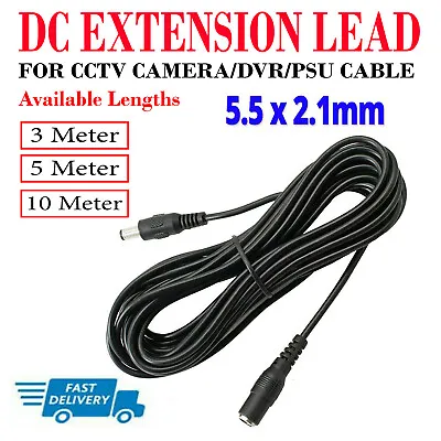 £3.49 • Buy 3m 5m 10m Extension Lead Cable For Ac/dc 5v 9v 12v Power Supply Adapters 5.5x2.1