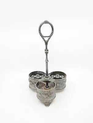 Antique 19th Century English Silver Plate Tantalus Triple Round Decanter Holder • $86.16