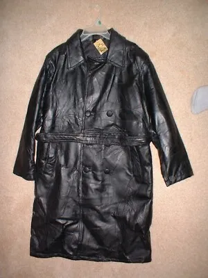  Men's Black Patch Leather Full-Length Trench Coat NEW Rare Size SMALL • $69.95