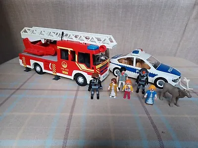 Playmobil Fire Truck With Ladder And Police Car Flashing Lights And Sounds • £20
