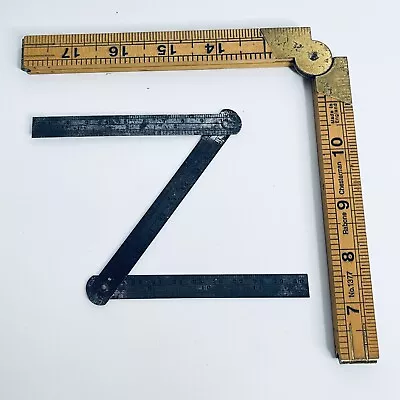 Rare Wooden Folding Rule By Rabone 3ft 24  No 1377 & A Metal Folding Rule  PAIR • $24.87